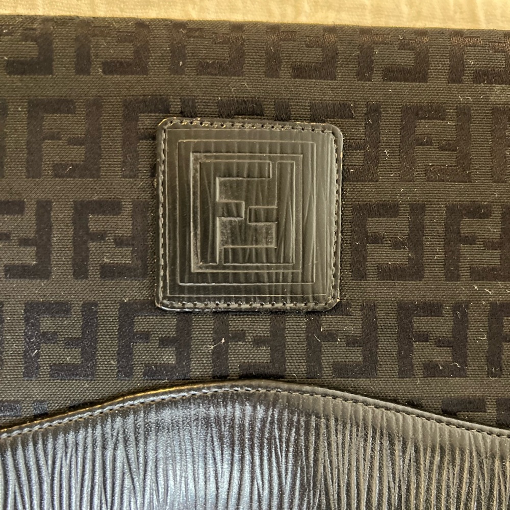 Vintage black Fendi clutch monogram canvas material Fendi logo